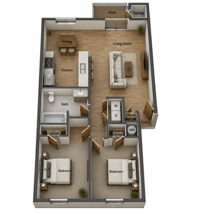 2 Bedroom 50% AMI floor plan